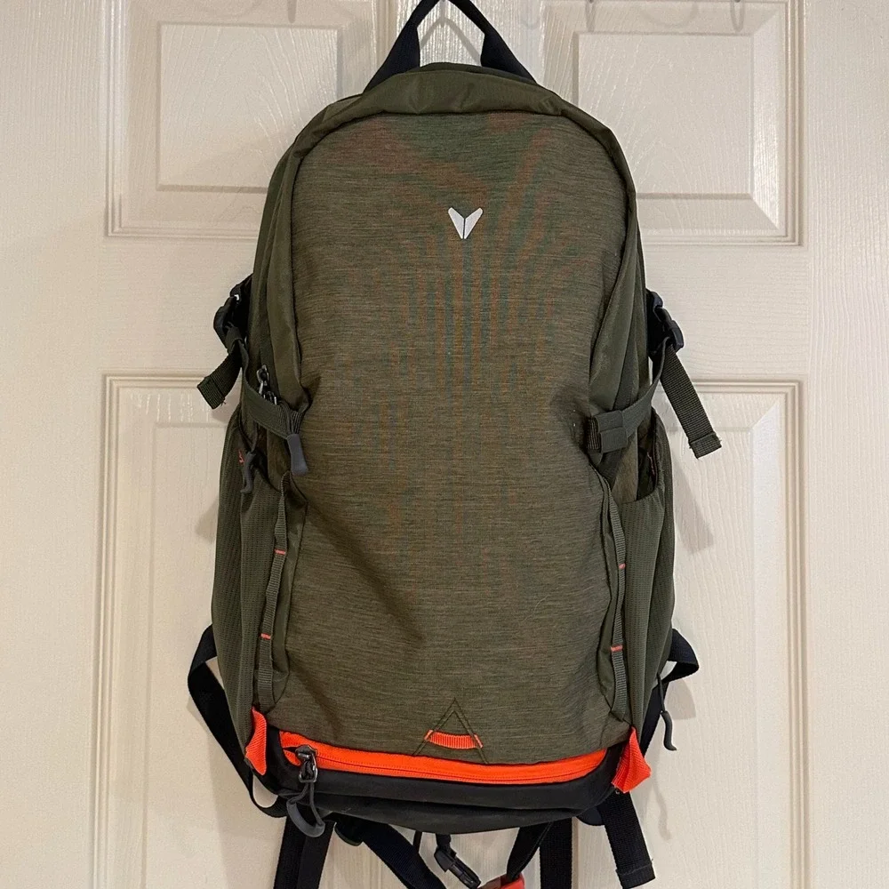 Bondka Backpack Olive Green Orange Trim Hiking Travel Commuter Daypack 17in